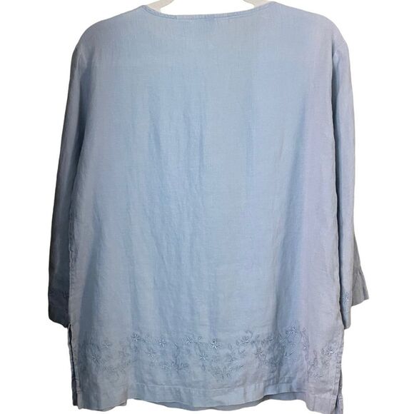 J.Jill Blue Linen Floral Embroidered Blouse Size Small - Picture 6 of 7